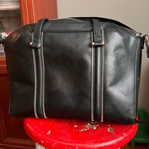 Zara black satchel bag with zipper detail